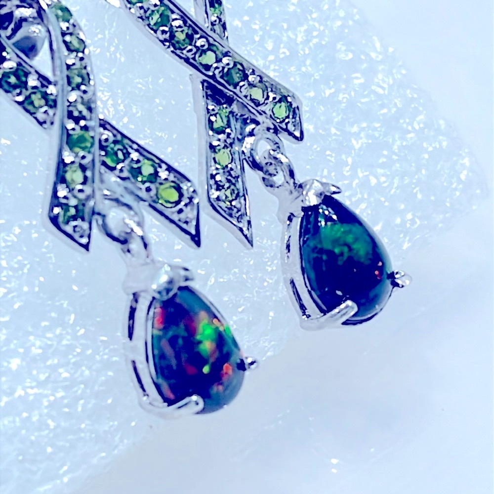 Black Opal Emerald 14KGP Ribbon Earrings - Picture 1 of 6